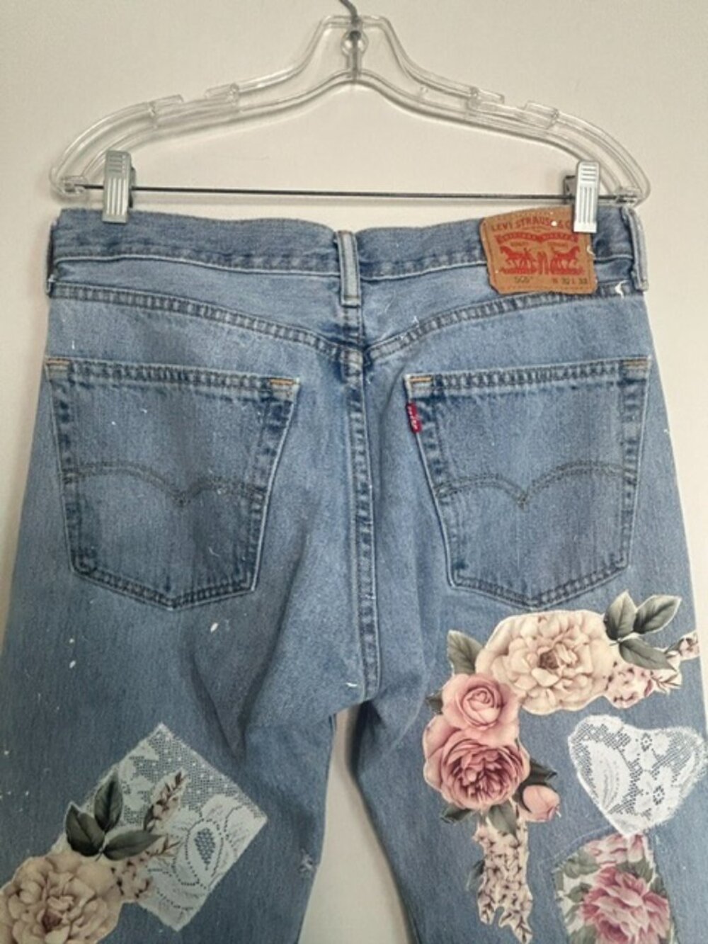 Hand Made One of a Kind Authentic Upcycled Patchwork Levi Denim W32/ L32 Jeans - Picture 12 of 16